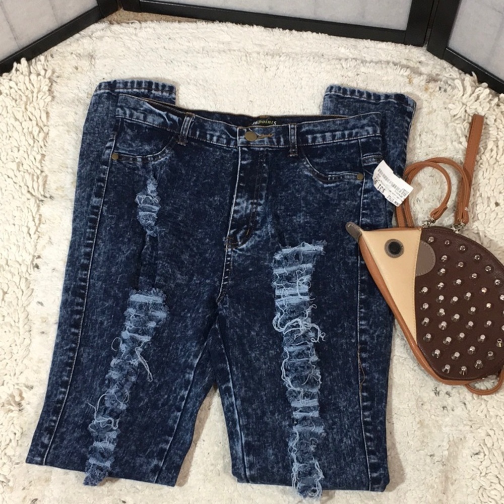 36point5 blue jean distressed leggings